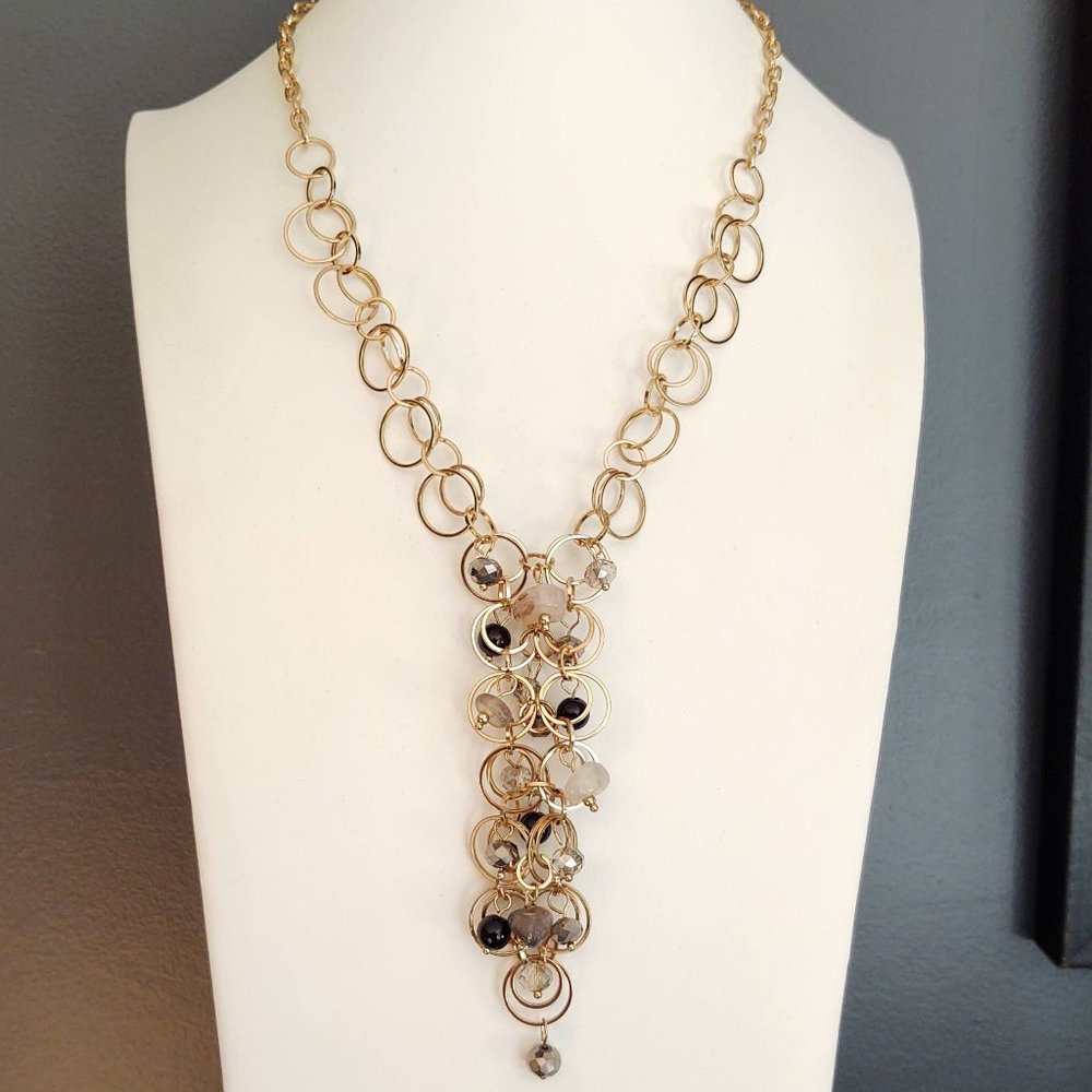 Circle link beaded Y necklace